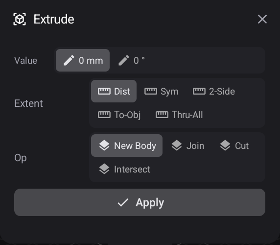 The Extrude drawer