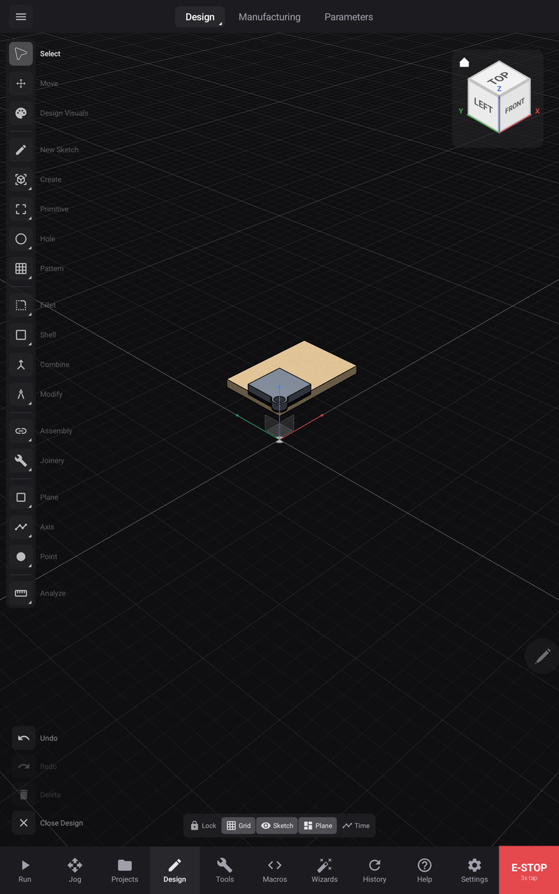 The Design workspace with a model open