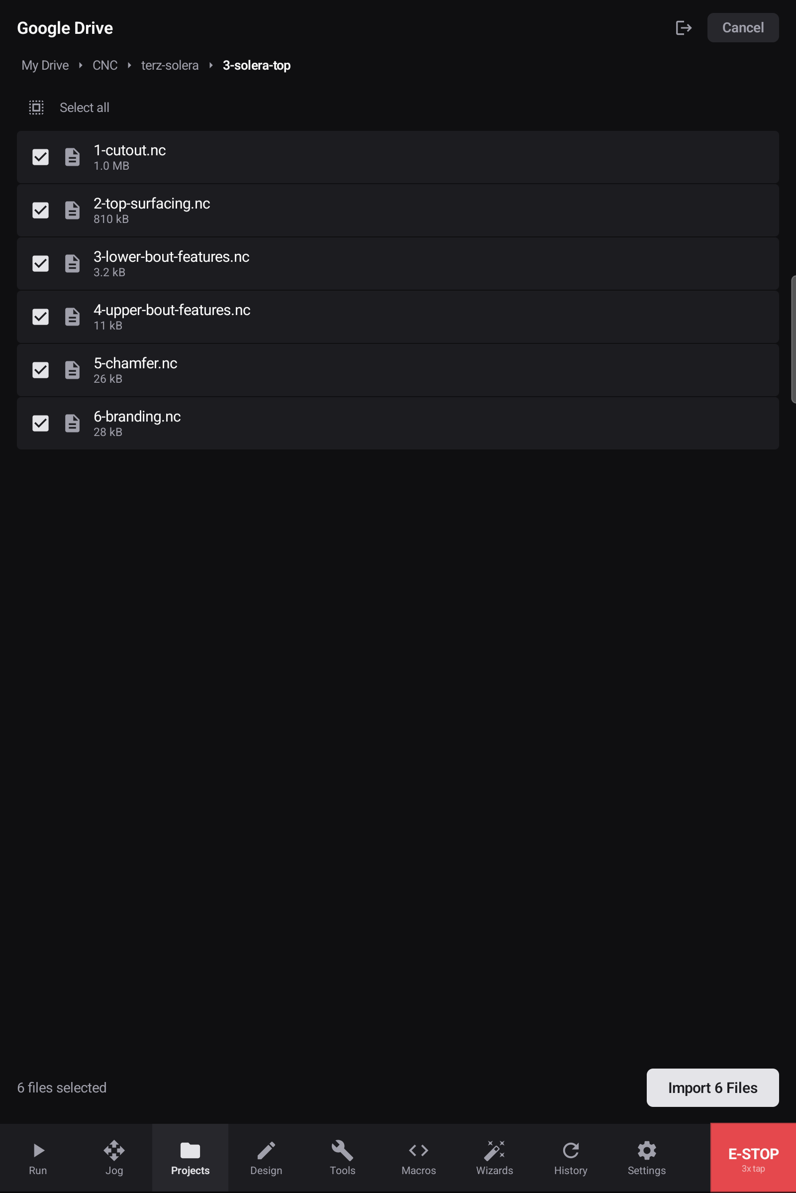 The Google Drive browser