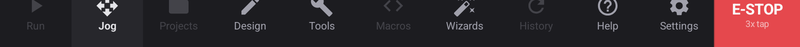 The tab row before homing — everything that can start motion is greyed
