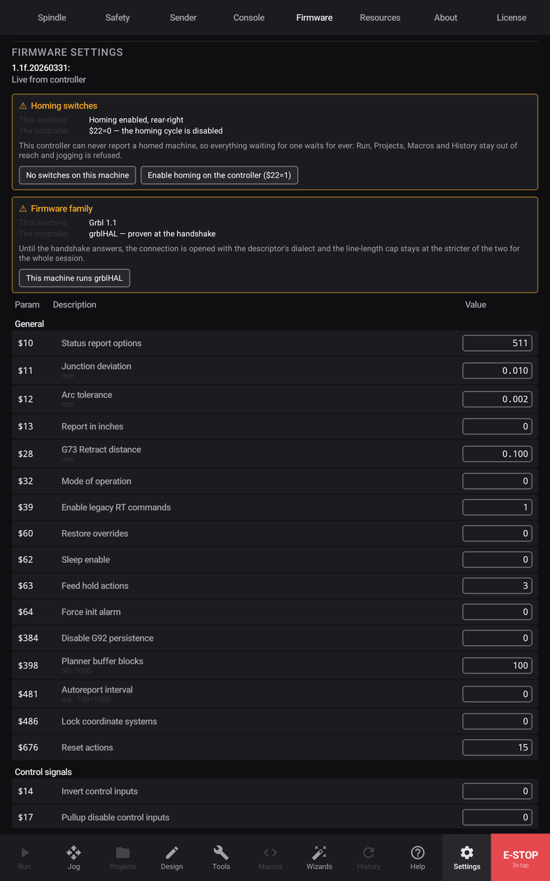 The Firmware tab