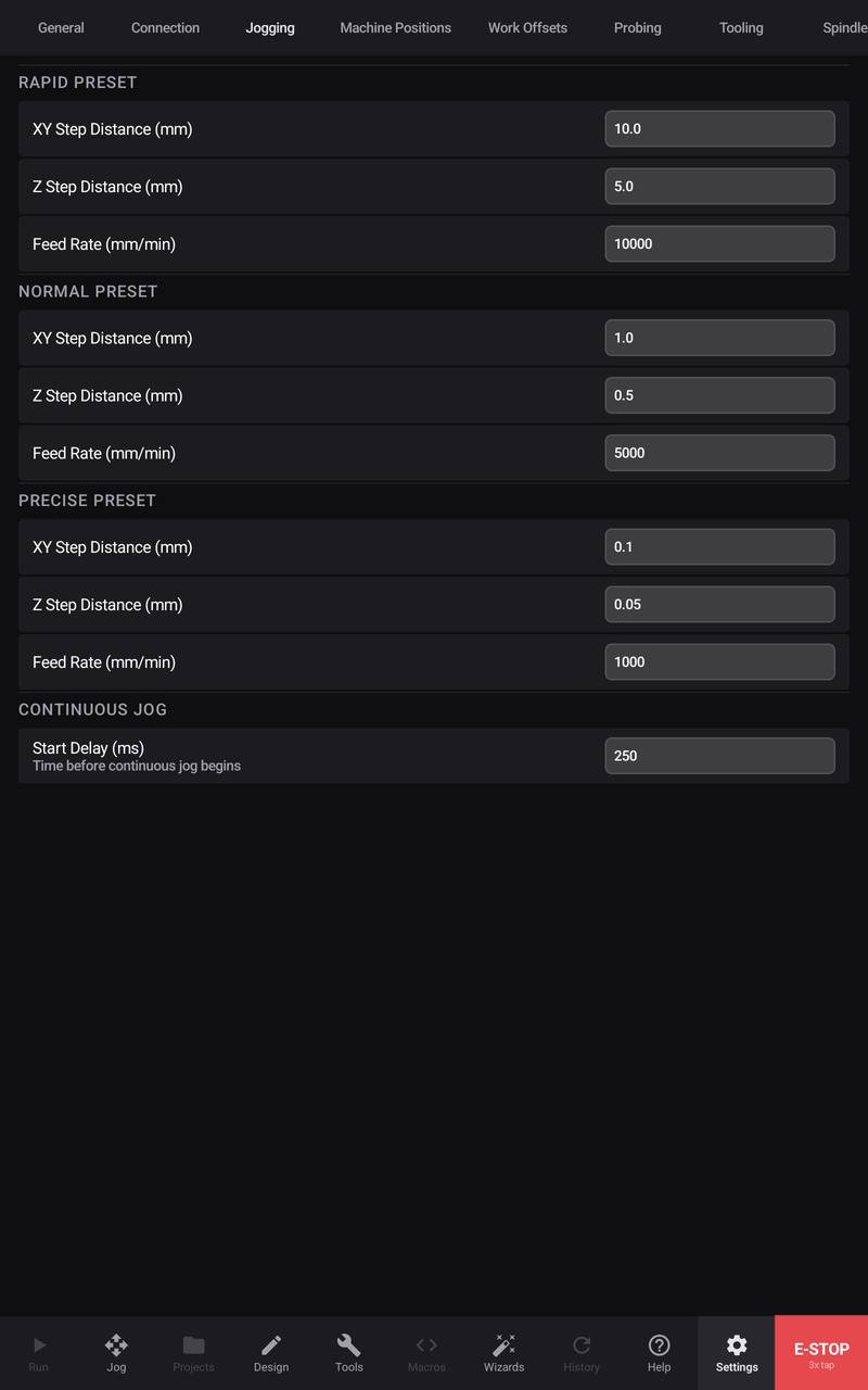 The Jogging tab