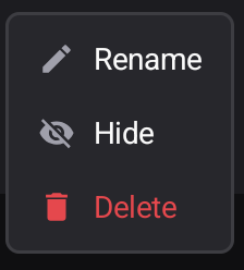 The row menu — Rename, Hide, Delete