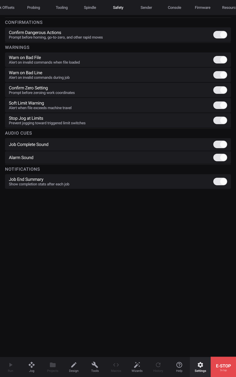 The Safety tab