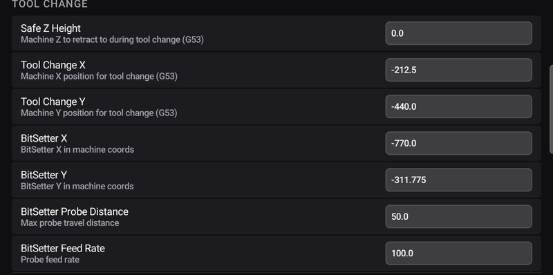 BitSetter position and probe settings