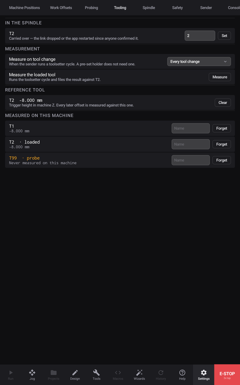The Tooling tab