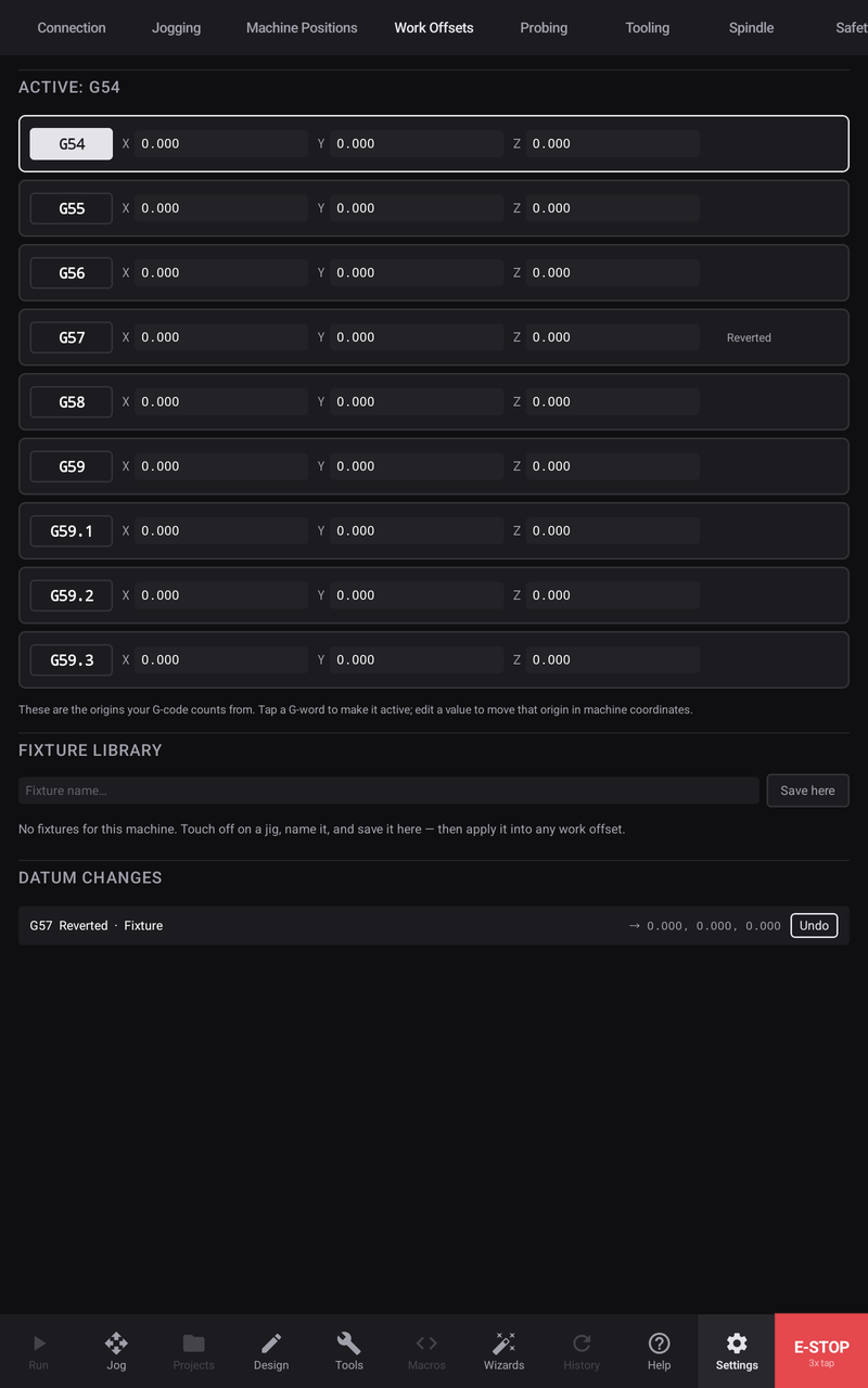 The Work Offsets tab