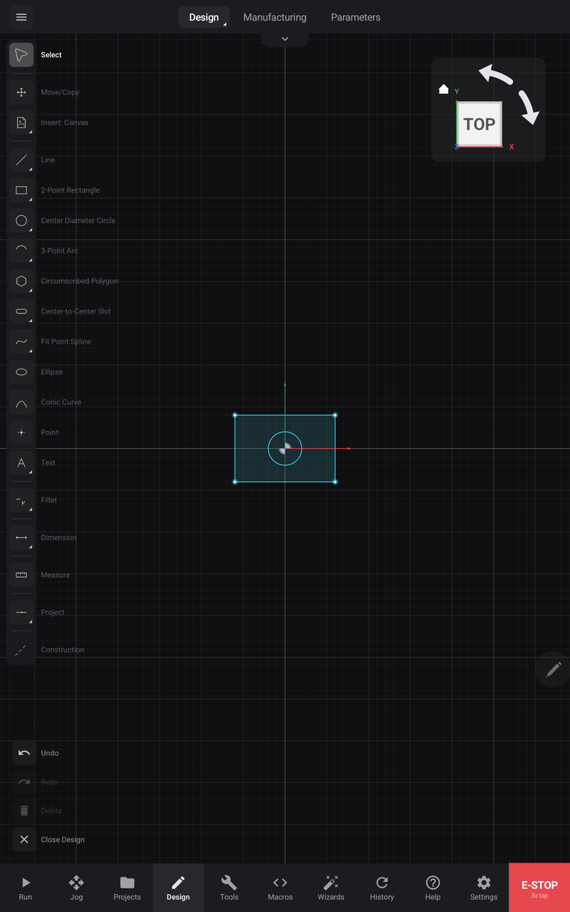 A closed sketch profile — a rectangle with a circle inside it