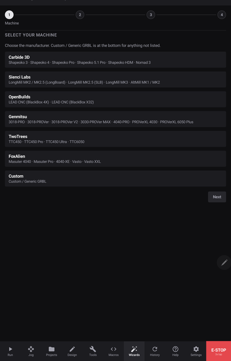 The Wizards screen